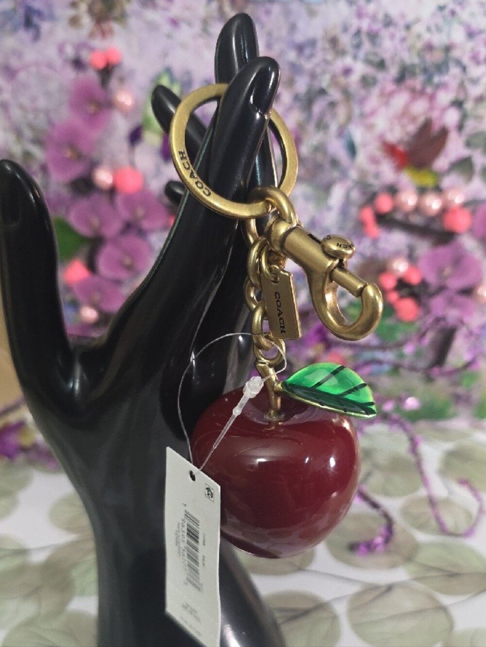 COACH Red Apple Enamel Keyring with Gold Hardware - Picture 2 of 5